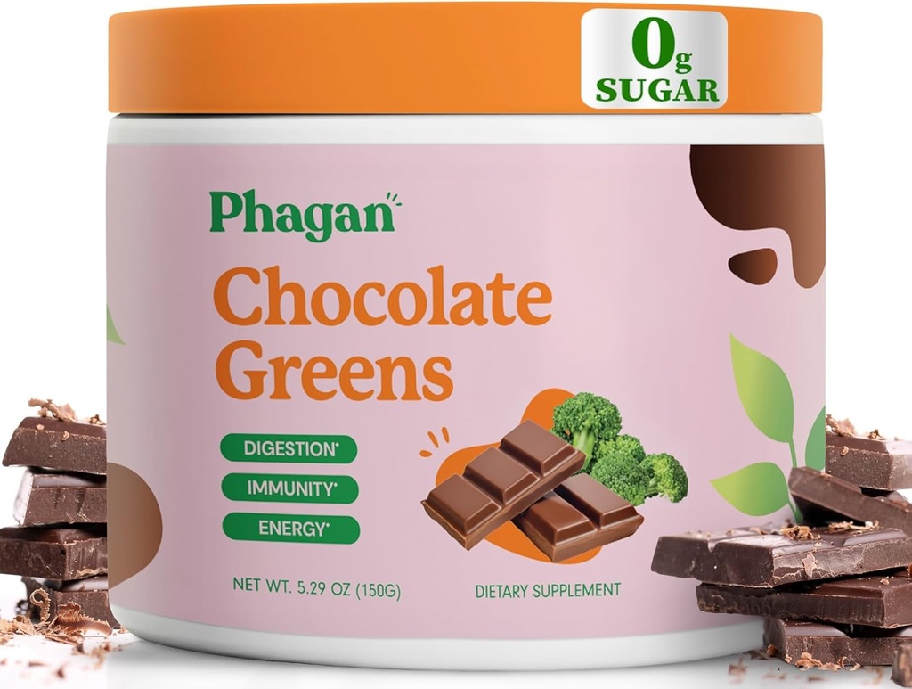 Greens Superfood Poudre Boissons pour enfants - Miam Chocolat Poudre de chocolat vert pour enfants - Sans sucre Chocolate Mix Suppléments verts - Verts quotidiens avec Spiruline et Chlorella - 60 portions