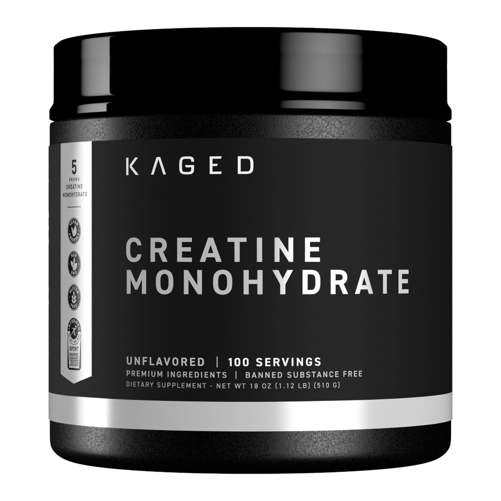 Kaged Creatine Monohydrate Poudre micronisée à saveur non aromatisée Construction et récupération musculaires 5000 mg par portion