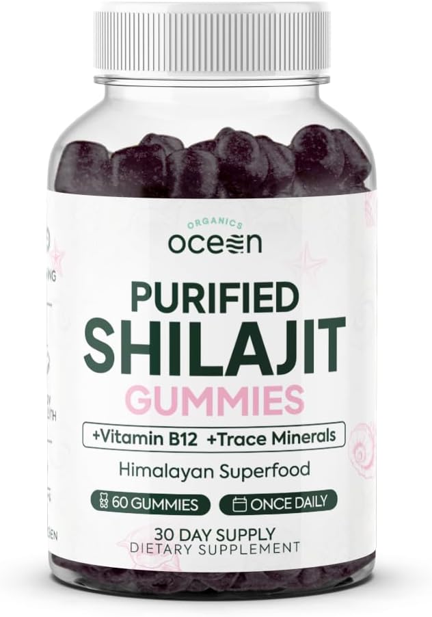 Organics Ocean Shilajit pour les hommes et les femmes - Supplément naturel avec la vitamine B12, le chrome et le sélénium pour la défense de l'âge, l'énergie, le soutien hormonal et plus - 60 Shilajit
