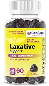 GenCare - Gommies de soutien laxatifs avec extrait naturel de Senna (60 Gommies) - Soulagement doux de nuit de la constipation occasionnelle pour les adultes et les enfants 6 et plus - Laxatif végétal non OGM