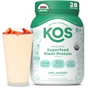 Poudre de protéines végétales KOS, non aromatisée et non sucrée - Mélange de protéines de pois à faible teneur en glucides, superaliments organiques riches en vitamines et minéraux - sans kéto, soja, laiterie - substitut de repas pour les femmes et les hommes - 28 portions