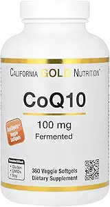 California Gold Nutrition CoQ10 100 mg, Coenzyme Q10 Ubiquinone USP, soutient la fonction mitochondriale, 360 Veggie Softgels