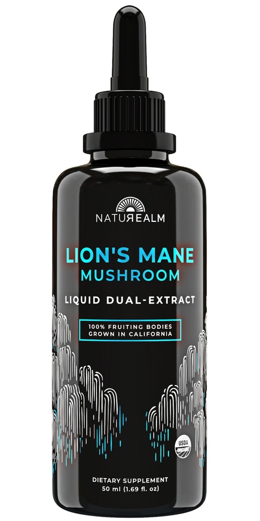 Lion de nature Lion de la Mane Mushroom supplément de teinture liquide – Focus, mémoire et santé cérébrale, végétalien, non-OGM – corps de fruits biologiques, 1 mois d'approvisionnement