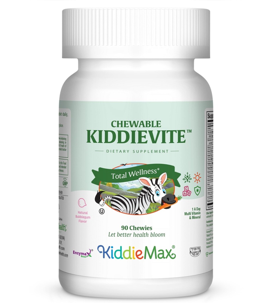 Multivitamines à croquer pour enfants – Vitamines et multivitamines pour enfants avec vitamine C, A, E 3, D3, Calcium B12, B-1, fer, zinc Complément alimentaire - Soutien digestif - pour les enfants Bubble Gum 90 Comprimés à croquer