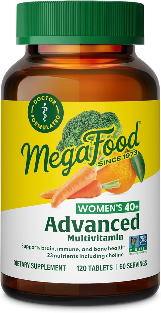 MegaFood Femmes 40+ Multivitamine avancée pour les femmes - Dr Formulé - Vitamine B, Vitamine D3, Vitamine K2 et Choline - Métabolisme énergétique, Santé du cerveau et des os - Végétarien - 120 onglets (60 portions)