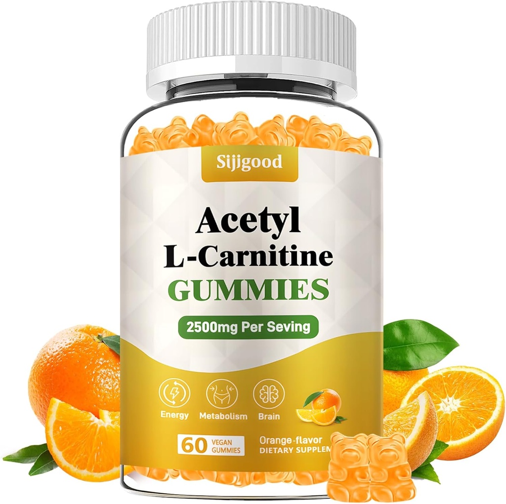 Supplément acétyl L-Carnitine, supplément nutritionnel naturel pour l'énergie boost, immunité, végétalien, saveur orange, 60 comte