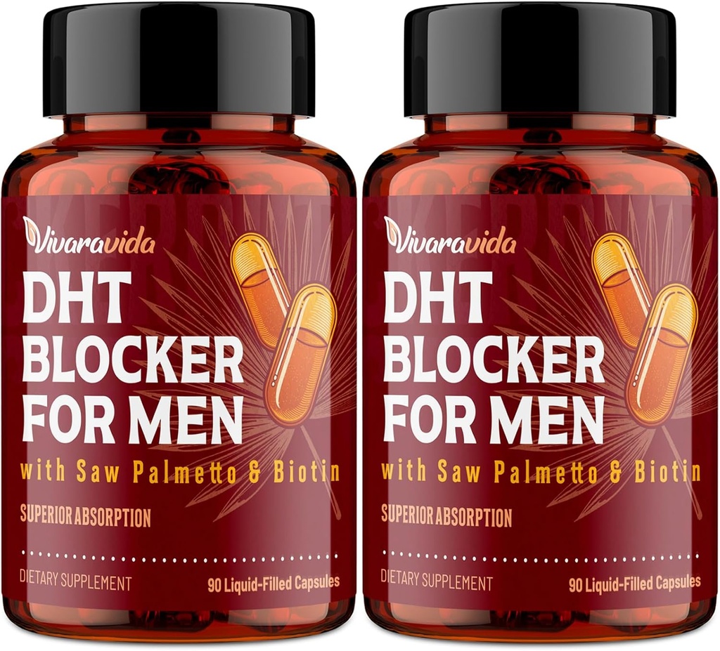 DHT Blocker pour les hommes Supplément de croissance des cheveux avec Saw Palmetto & Biotin - Vitamines de croissance des cheveux - Recroissance des cheveux - Suppléments naturels pour la perte de cheveux - Mélanges à base de plantes (180 capsules)