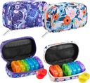 Serfeymi Weekly Travel Pill Organizer 2 fois par jour AM PM Rainbow Pill Box 7 Jour avec Zipper Toile cas de pilule, organisateur de médecine pour les pilules, vitamines, huiles de poisson - violet 01+ Fleur 01