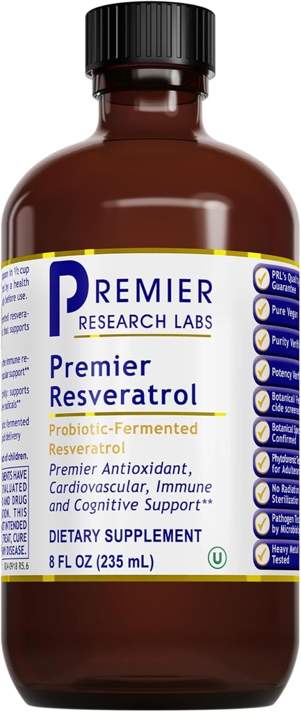 Resvératrol - Supplément liquide de resvératrol, Resvératrol trans, Soutien antioxydant pour la santé cardiaque et le flux sanguin, Soutien du vieillissement, 180 mg par teaspoon - 8 Fl Oz