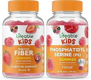 Enfants en fibre prébiotique vivante + Phosphatidylsérine (PS) Enfants, Gommies - Grande dégustation, supplément de vitamine, sans gluten, sans OGM, gommy à croquer