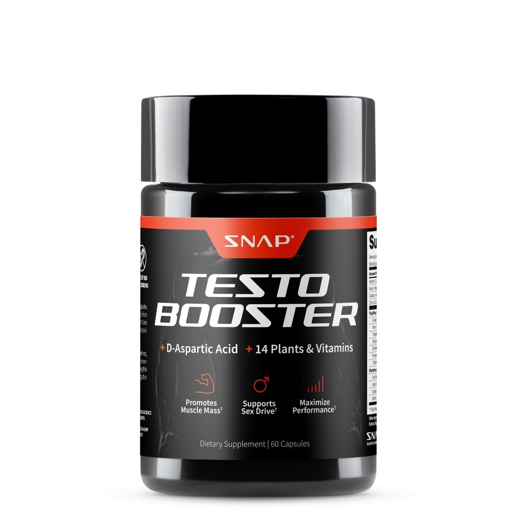 Snap Suppléments Booster testostérone pour les hommes - favorise la croissance musculaire, Booster pour les hommes, en améliorant l'énergie naturelle, l'endurance et la force, 60 capsules