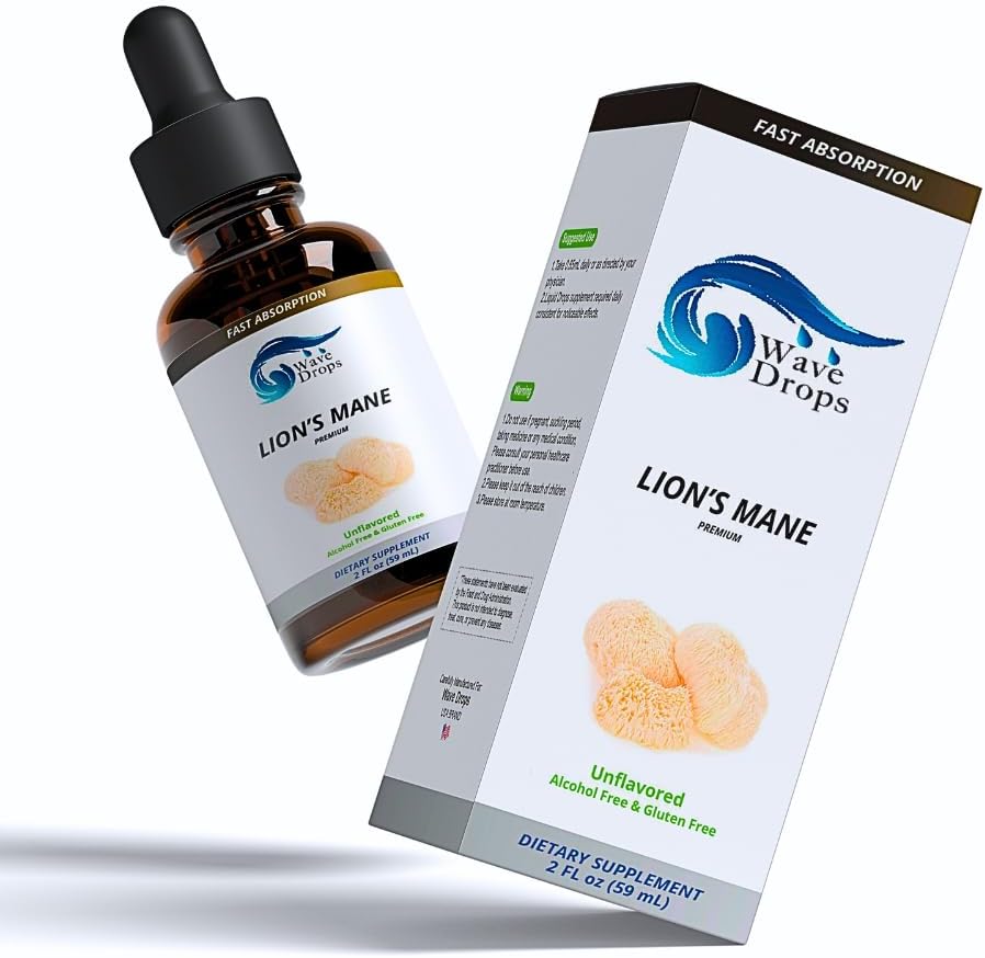 Lion's Mane Liquid Drops Lions Mane Supplement for | Focus | Cognitive | Nootropic Brain Support | 3 Month Supply Liquid Herbal | Non-GMO | Vegan | 2 Fl Oz