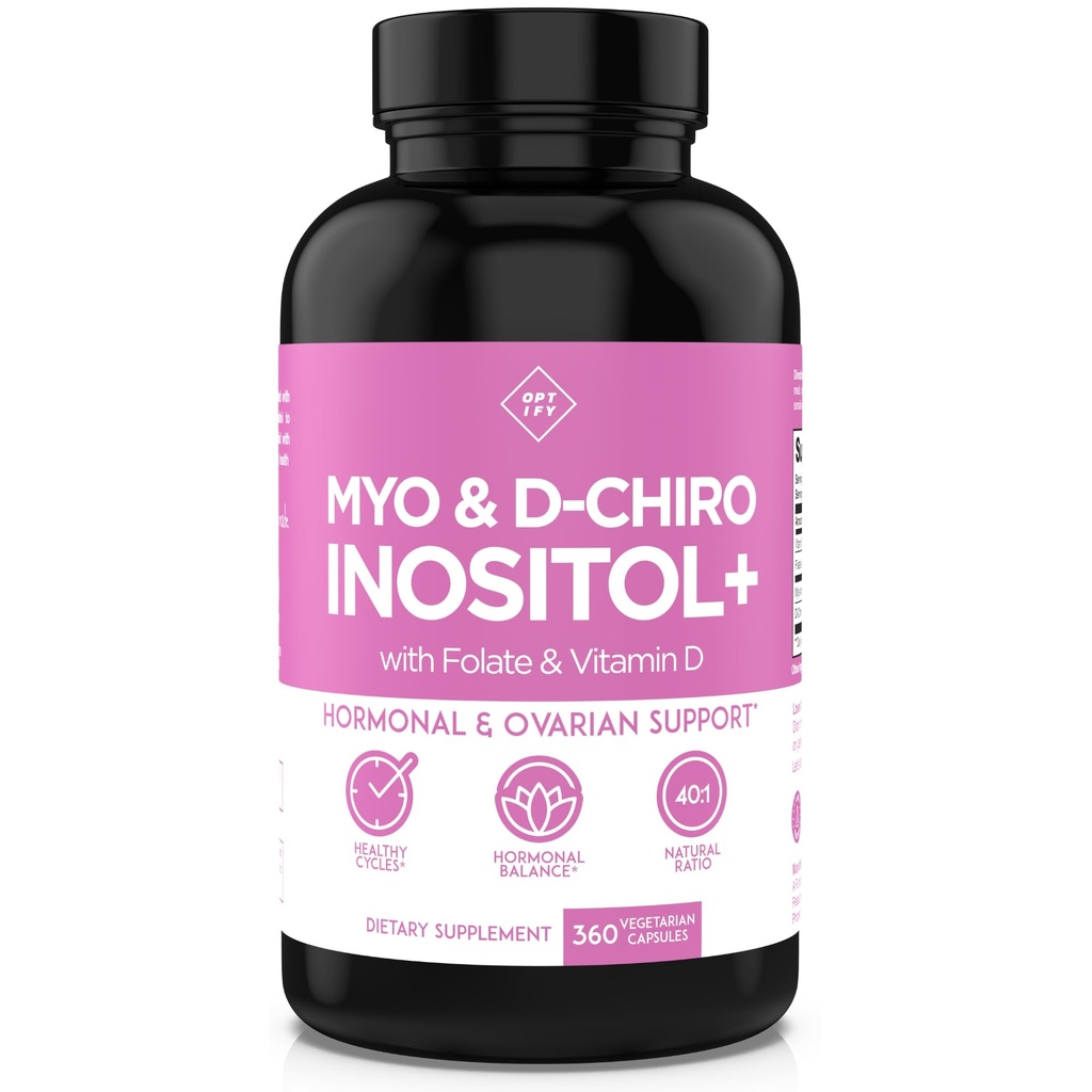 Supplément optimal d'inositol pour les femmes – Approvisionnement de 90 jours – Inositol-Myo et Inositol-D-Chiro avec folate et rapport vitamine D – 40:1 – Balance hormonale et soutien ovarien - 360 capsules