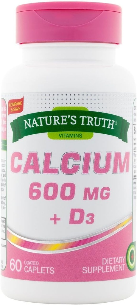 La vérité de la nature Calcium 600 mg + D3-60 Caplets enduits, boîte de 2