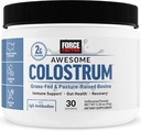 FORCE FACTOR Awesome Colostrum to Support Gut Health, Immune Function, Recovery, & More, Bovine Colostrum Supplement, Pasture-Raised, Grass Fed, Hormone Free, Naturally Unflavored, 30 Servings