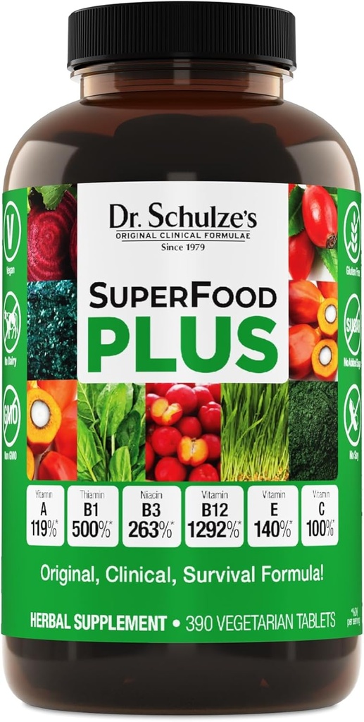 Superfood Plus de Dr Schulze Vitamine & Mineral Herbal Concentrate (en anglais seulement) Nutrition quotidienne et énergie accrue (en anglais seulement) Sans gluten et sans OGM (en anglais seulement)