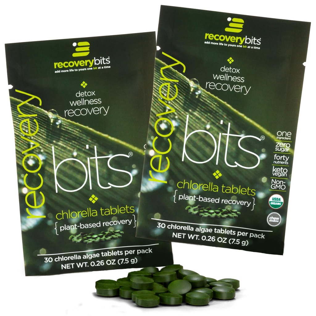 RECOUVERYbites Comprimés organiques de Chlorella Algae, Superfood, Algae Vert pur, Haute protéine et fibre, Chlorophylle, Cracked Cell Wall Non irradié, pour Immune Boosting et Detox, Non-OGM, 60 comprimés