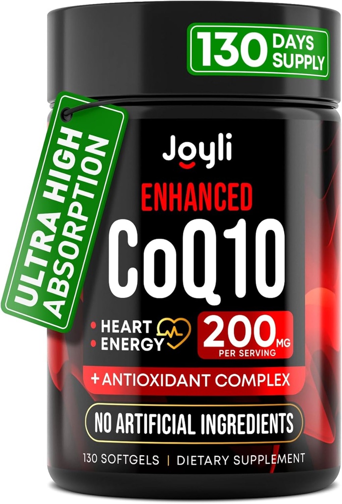 CoQ10 200MG - CoQ10, 200mg Softgels pour la production de santé cardiaque et d'énergie - Supplément CoQ10 amélioré avec des antioxydants et de l'huile de lin - CoQ10 200 mg par portion