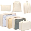 Toplive 7 Packing Cubes pour Voyage, Bagage Organisateur Sacs pour Accessoires de Voyage, Compresse Packing Cubes, Beige