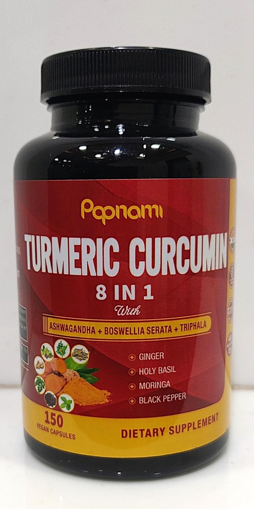 Capsules curcumin curcumin curcuma - avec Ashwagandha, Boswellia, Triphala, Ginger, Basilic Saint, Moringa et poivre noir - 150 pilules 5 mois d'approvisionnement