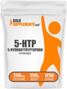 BulkSupplements.com Poudre 5-HTP - 5-Hydroxytryptophane, 5-HTP Supplément - 5-HTP 200mg, Supplément de soutien d'humeur - Sans gluten, 200mg par portion, 250g (8,8 oz) (paquet de 1)