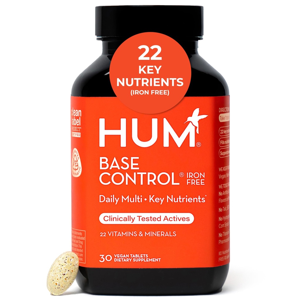 Multivitamine de contrôle de base HUM pour femmes avec vitamine C, fer, biotine, zinc, complexe B, multivitamine quotidienne pour femmes, 22 vitamines et minéraux essentiels, soutien pour pré-ménopause, sans gluten, 30 capsules