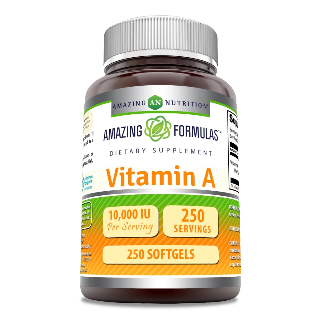 Formules étonnantes Supplément de vitamine A 10000 UI comme Palmitate de Retinyl, 3000 Mcg.