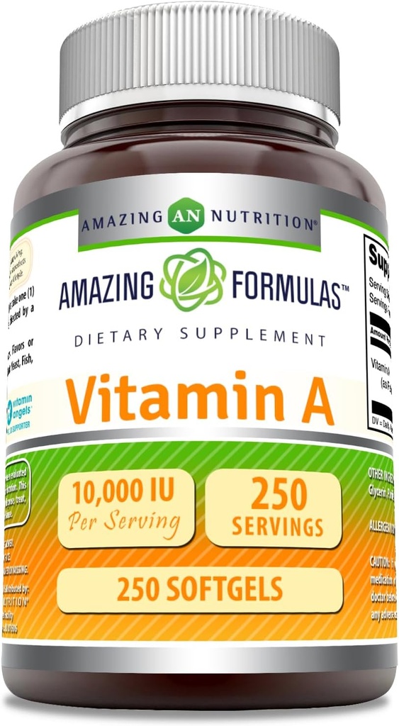 Formules étonnantes Supplément de vitamine A 10000 UI comme Palmitate de Retinyl, 3000 Mcg.