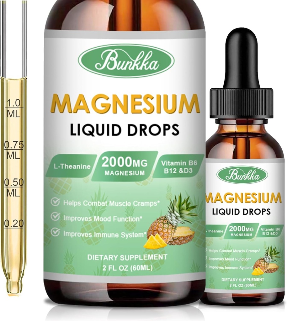 Magnesium Glycinate Supplement, Magnesium Complex Liquid Drops with 500mg Magnesium Glycinate, Magnesium Citrate, Vitamin - 30 Day Supply
