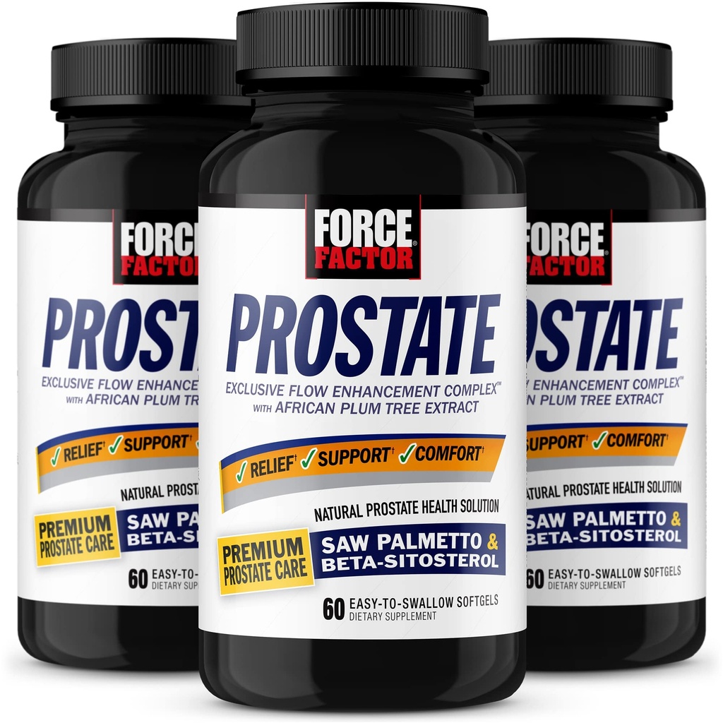 FACTEUR DE FORCE Prostate, 3-Pack, Saw Palmetto et Beta Sitostérol Supplément pour les hommes, Prostate Health Support, Size Support, Urinary Relief, Bladder Control, Reduce Nighttime Urination, 180 Softgels