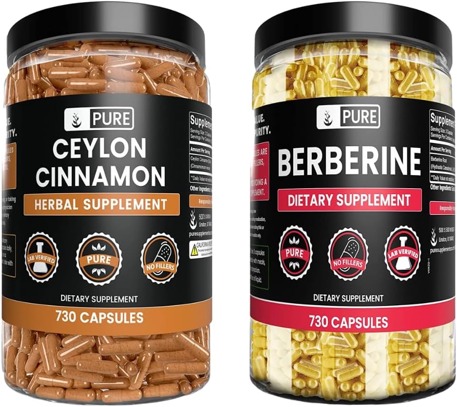 PURE ORIGINAL INGRÉDIENTS Ceylan Capsules de cannelle et de berbère Bundle (730 Capsules chacune) Pas de remplissage de magnésium ou de riz, laboratoire vérifié