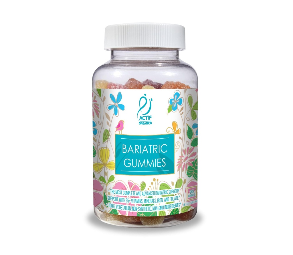 Gommies bariatriques biologiques ACTIF avec 25 + Vitamines organiques et minéraux pour la chirurgie bariatrique, Formule avancée – Non OGM, 90 Compte