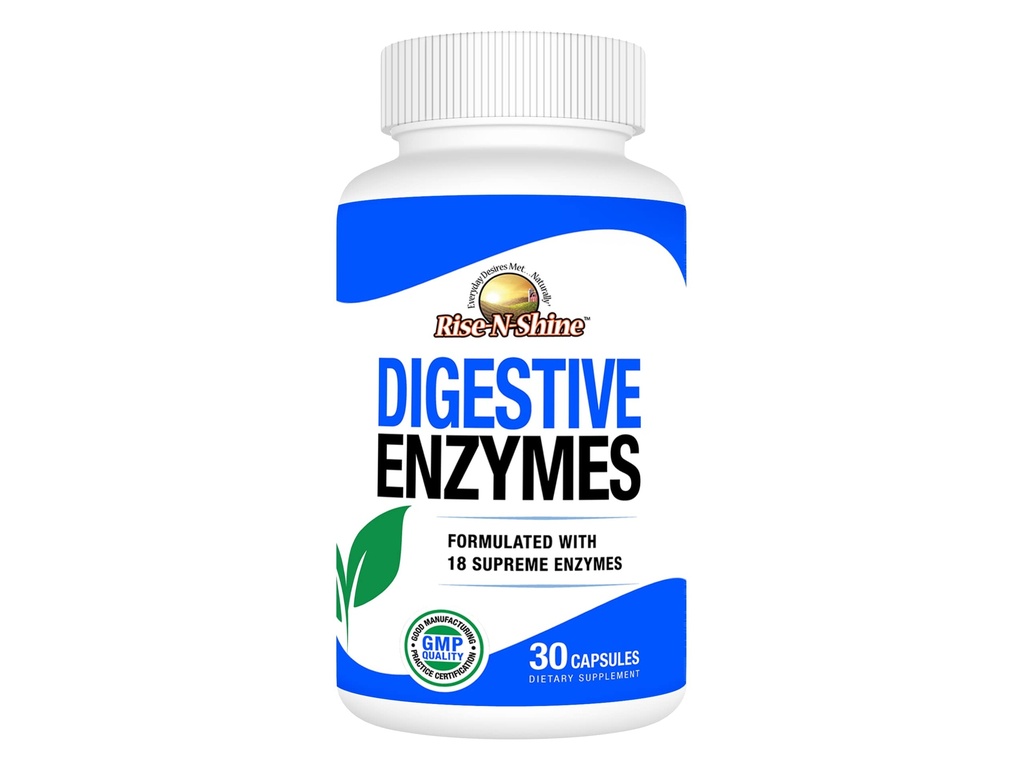 Rise-N-Shine Enzymes digestifs avec probiotiques, bromelain, lipase, papaine, lactase et plus - Supplément santé Gut pour les femmes et les hommes - 30 capsules