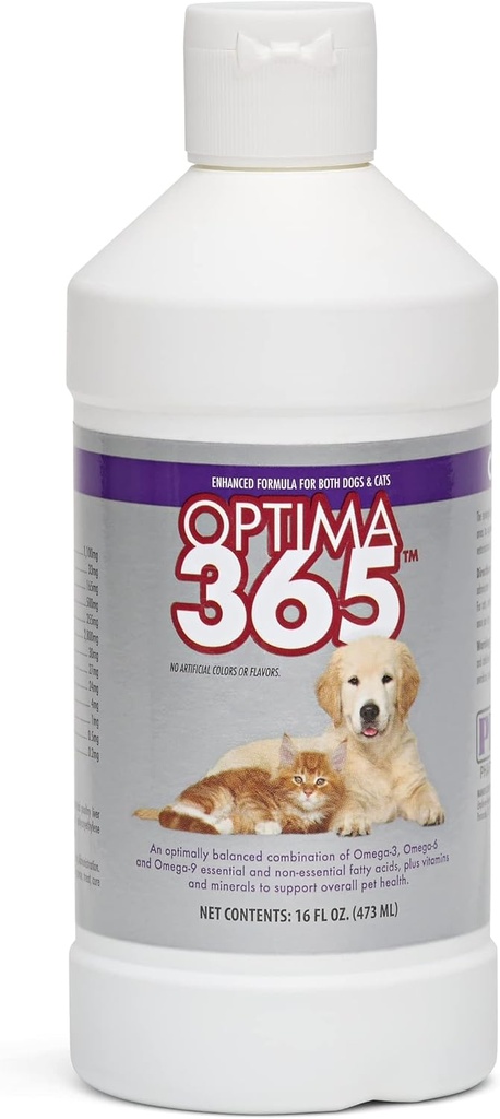 PRN Pharmacal OPTIMA 365 - Acides gras essentiels Supplément nutritionnel pour chats et chiens - avec Oméga-3, Oméga-6, Oméga-9 et autres vitamines et minéraux pour soutenir la santé globale des animaux de compagnie - 16 Fl Oz
