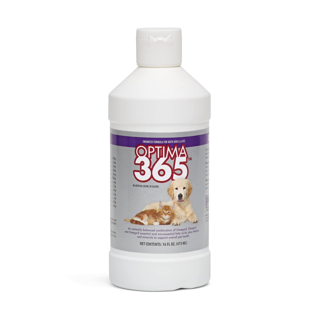 PRN Pharmacal OPTIMA 365 - Acides gras essentiels Supplément nutritionnel pour chats et chiens - avec Oméga-3, Oméga-6, Oméga-9 et autres vitamines et minéraux pour soutenir la santé globale des animaux de compagnie - 16 Fl Oz