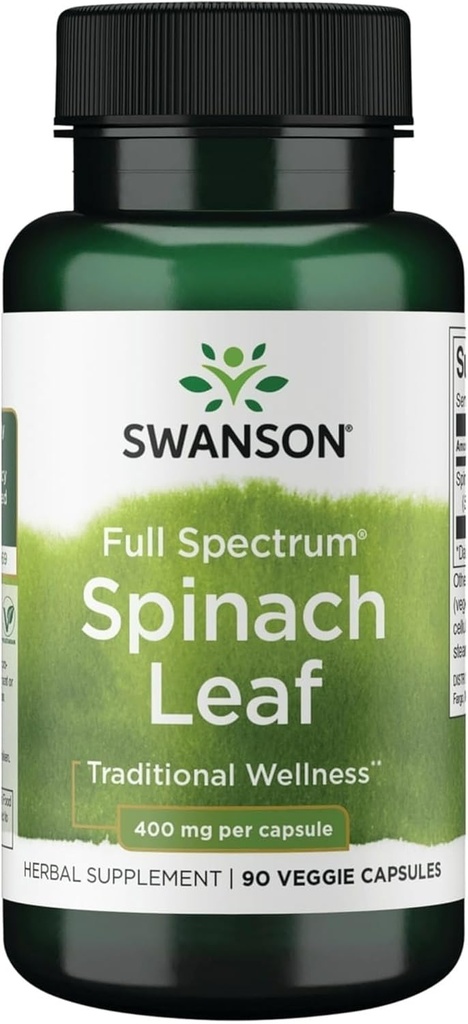 Swanson Feuille d'épinards à spectre complet 400 Milligrammes 90 Capsules de légumes