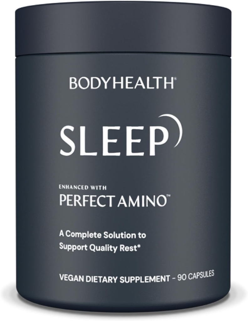 BodyHealth Sommeil, aide au sommeil et supplément pour les adultes avec 3 mg de mélatonine, pilules de forme non Habit améliorées avec PerfectAmino - 90 Capsules