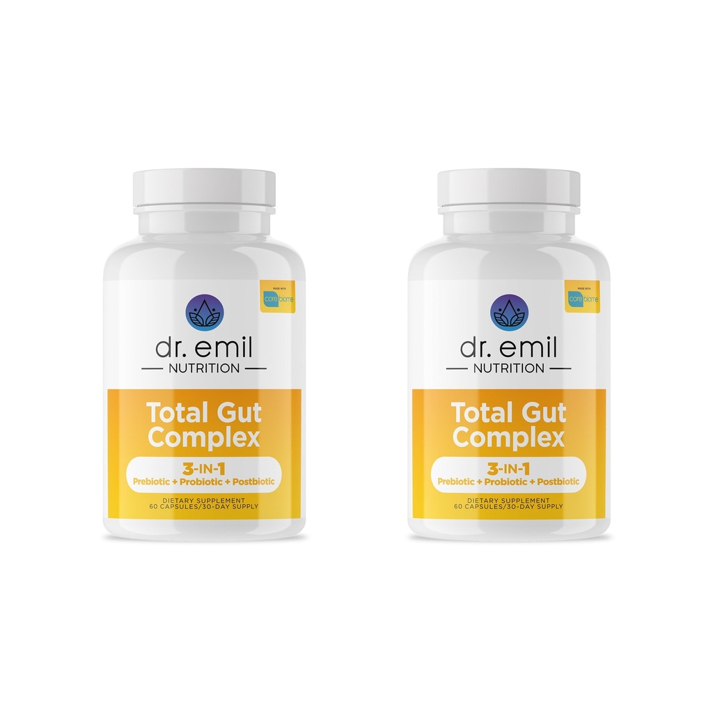 DR. EMIL NUTRIITION Complexe de santé Gut Total - Prébiotique + Probiotique + Suppléments de santé postbiotique Gut pour les femmes et les hommes - Probiotiques pour la santé digestive et Gut Santé, 120 Capsules