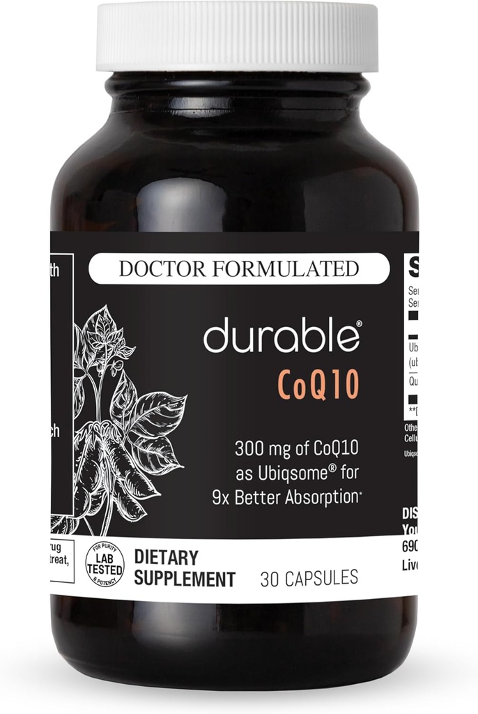CoQ10 – 300mg Coenzyme Q10 Phytosome avec 9X Meilleure absorption + Quercetine – Heart, Energy & Cellular Support – Doctor Formulé, Vegan, Non-OGM, Fabriqué aux États-Unis, Une fois par jour (30 capsules)