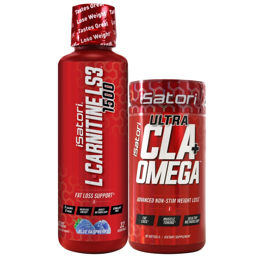 iSatori L-Carnitine LS3 Blue Raspberry 1500mg (32 portions) Ultra CLA (90 Softgels), L-Carnitine liquide avec acétyle, Oméga 3 6 9 Huile de carthame