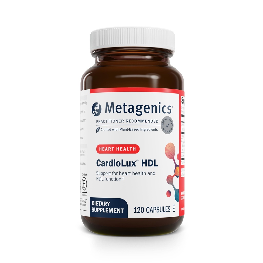 Métagène CardioLux HDL - Prise en charge de la fonction HDL et de la santé cardiaque* - Avec Lycopène, Extrait de grenade et Quercetine - Sans gluten et sans OGM - 120 capsules