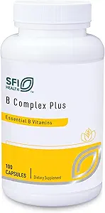 Klaire Labs SFI Health B Complex Plus - Complexe Vitamine B à haute puissance avec B12 méthylcobalamine, B6 et Métafoline Folate - Énergie, GI Tract et soutien de la santé cérébrale - Hypoallergénique (100 capsules)