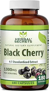 Secrets à base de plantes Cerise noire 4:1 Extrait de 1000 mg Supplément de 180 capsules Non-OGM