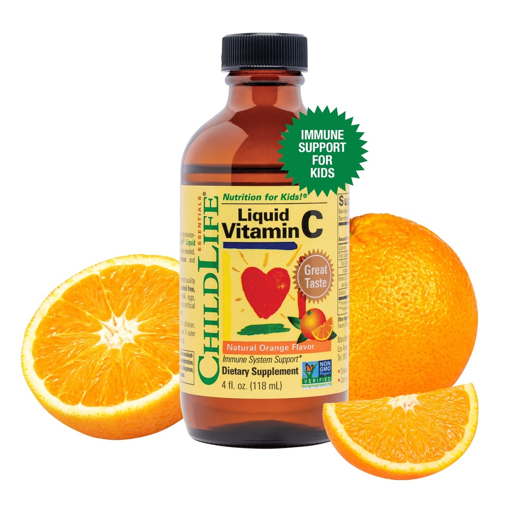 ENFANT ESSENTIELS Vitamine liquide C - Supplément liquide Vitamine pure C pour les enfants, les tout-petits et les bébés, support du système immunitaire, saveur orange naturelle, 4 Fl Oz (paquet de 1)