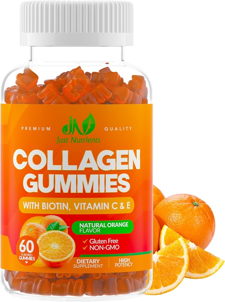 Collagen Peptides Gummies with Biotin, Vitamin C & E for Women & Men - Premium Hydrolyzed Collagen Type I & III for Hair, Skin & Nails Support - Gluten-Free, Non-GMO - 60 Gummies (30 Servings)