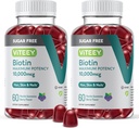 Viteey Biotin Gommies pour les cheveux, la peau et les ongles 10 000mcg - Sans sucre - Gommies de croissance des cheveux, peau saine Glow, forte croissance saine des ongles - végétalien, sans gluten, sans gélatine, sans saveur de baies