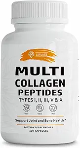SIRUNES Multi Collagen Peptides Capsules - Non-GMO & Gluten Free Type I, II, III, V, X Hydrolyzed Collagen Supplements with Vitamin C - Supports Healthy Hair, Skin, Nails, & Joints - 100 Capsules