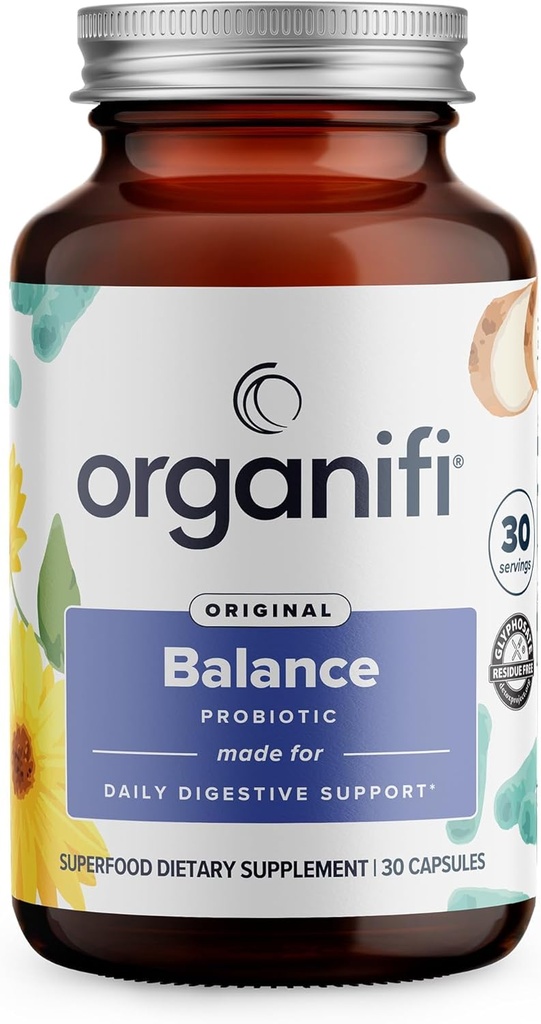 Organifi Balance Probiotiques pour la santé digestive - 5 souches résilientes, 30 capsules véganes
