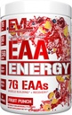Évlution Nutrition EAA Énergie - Poudre avant et après l'entraînement - Muscle Building & Recovery Supplement - 7g Acides aminés essentiels + 5g BCAA - Énergie propre - avec caféine - 30 portions - Fruit Punch