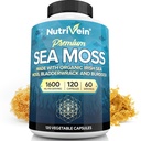 Nutrivein Organic Sea Moss 1600mg Plus Bladderwrack & Burdock - 120 capsules pour adultes - Super-alimentation prébiotique - Système immunitaire et santé digestive - Thyroïde, peau, kéto detox, Gut, joint support